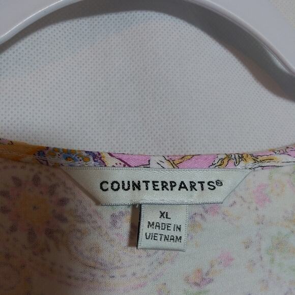 Counterparts Floral Patchwork Boho Ruffle Short Sleeve Top Size L - Picture 4 of 7